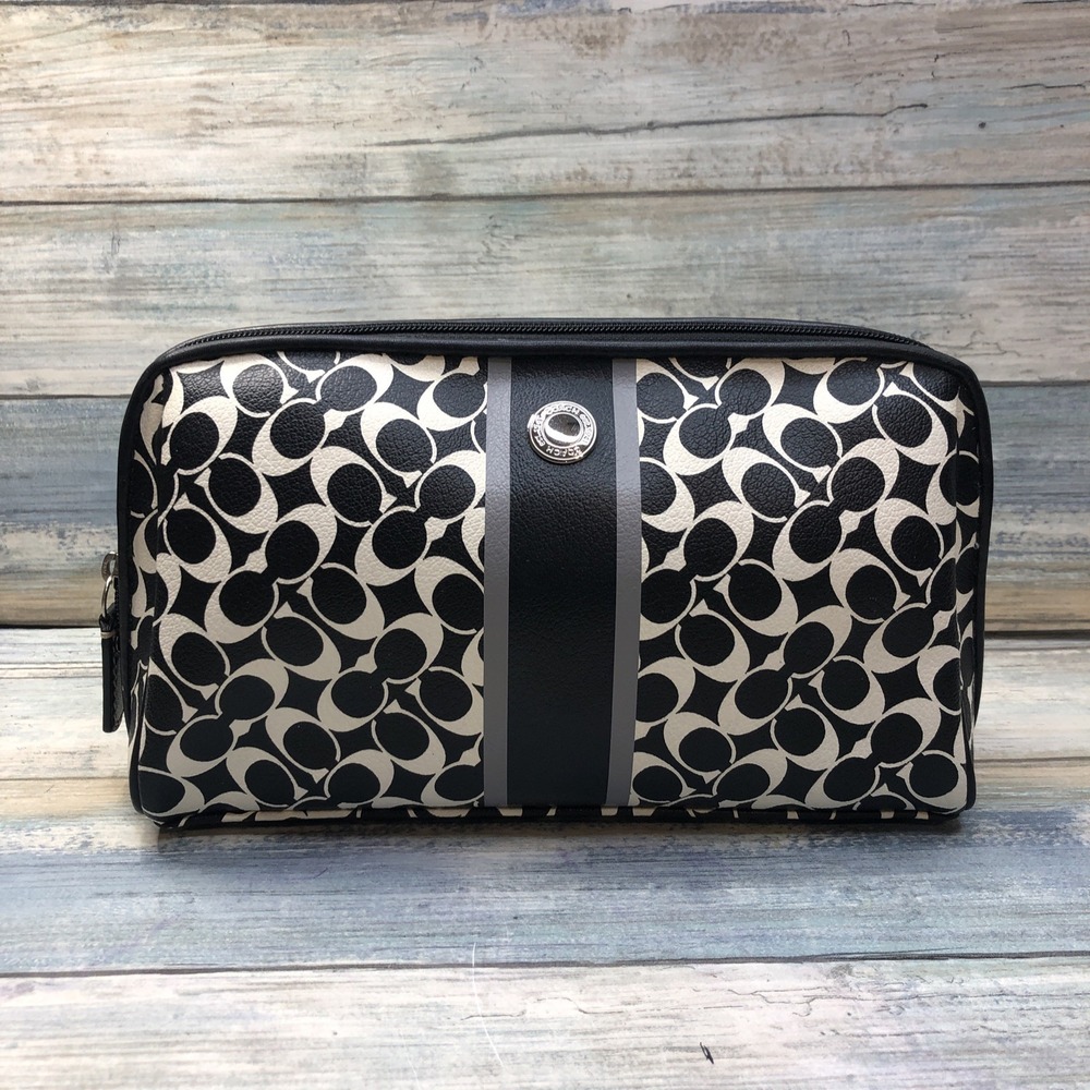 Coach Signature C PVC & Leather Small Clutch Bag Black & White Preowned - Picture 1 of 10
